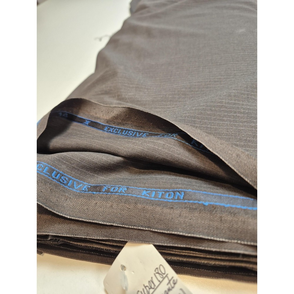 Kiton Super 180 Wool Suiting Fabric Brown Pinstripe 10 Yards England Tailoring